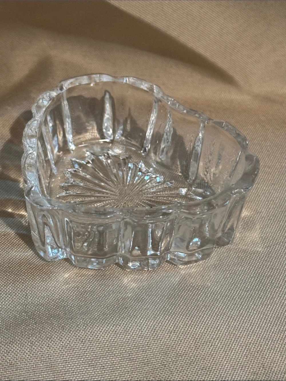 Vintage Crystal Heart Trinket Ring Dish 3.5”